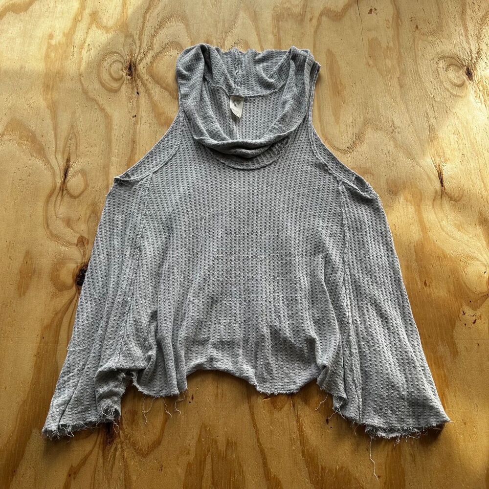 We The Free Grey Waffle Knit Cowl Neck Tank Top - Small